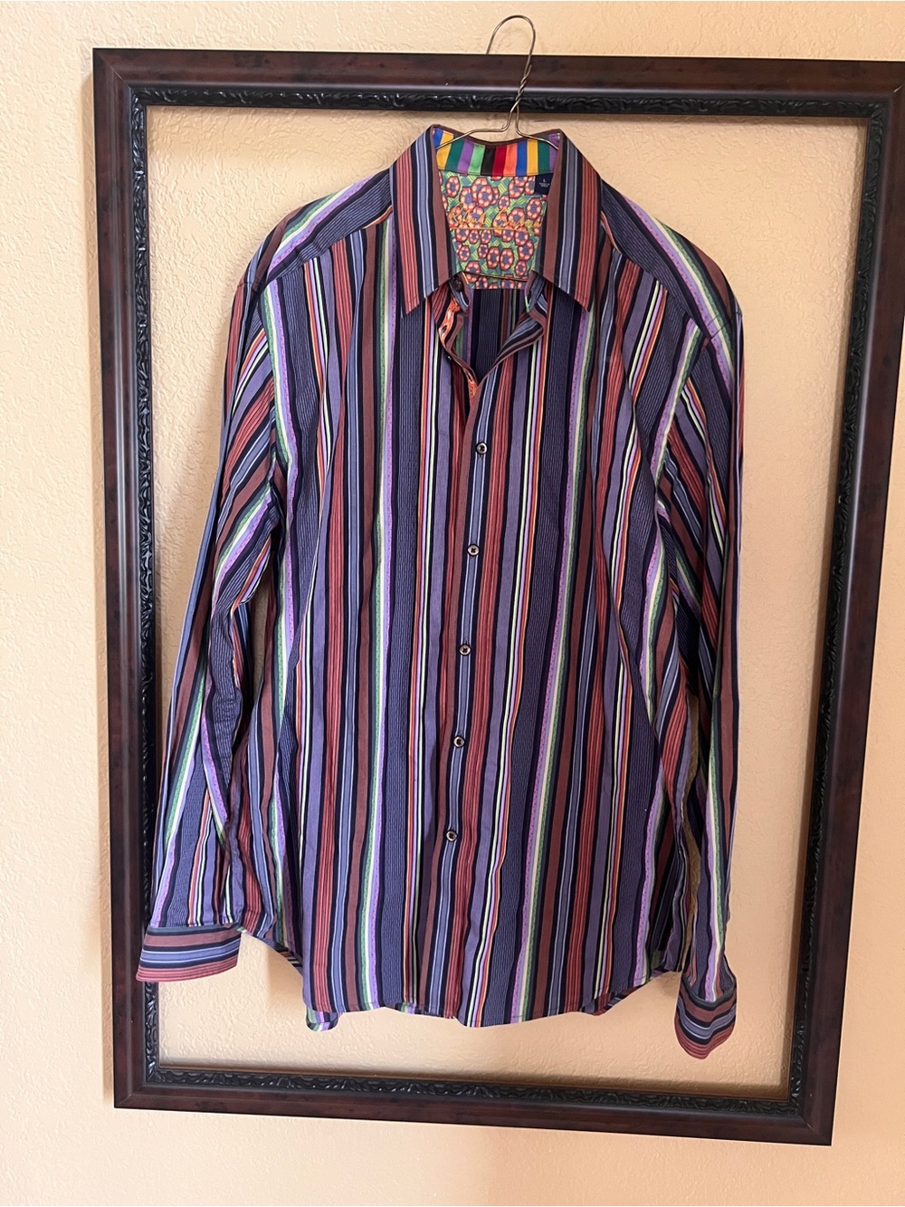 Men's Robert Graham Multicolor Stripe Button-Up Shirt - Purple Dominant